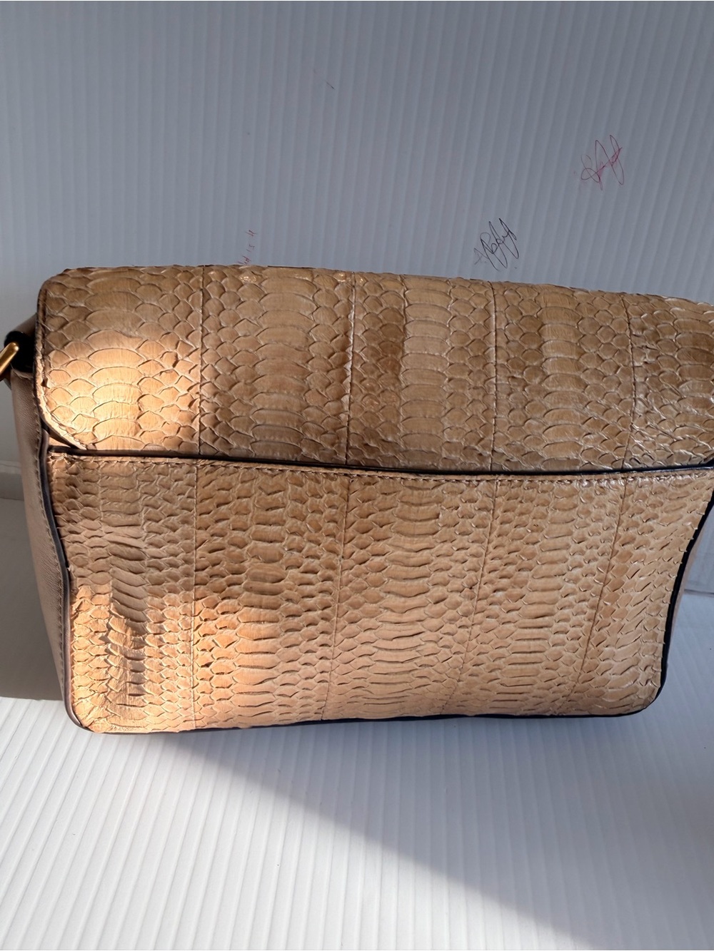 Tory Burch Tan Python-Embossed Shoulder Bag with Dark green Chain Strap - Picture 3 of 16